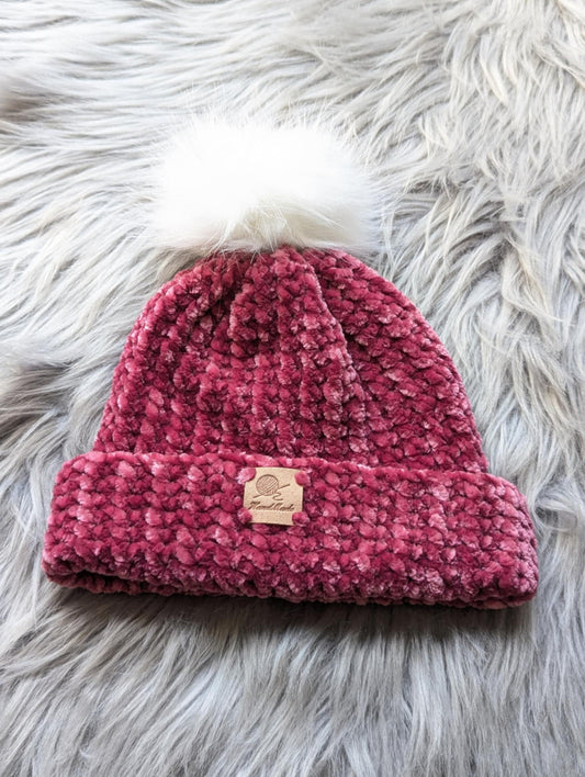 Gehäkelte Mütze - Velvet Garn - Bommel Mütze - Kleinkind