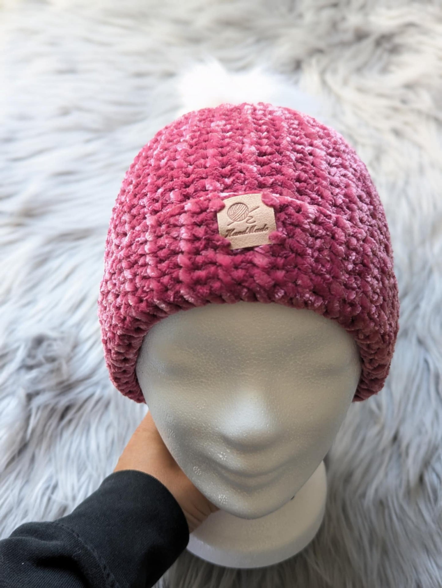 Gehäkelte Mütze - Velvet Garn - Bommel Mütze - Damen