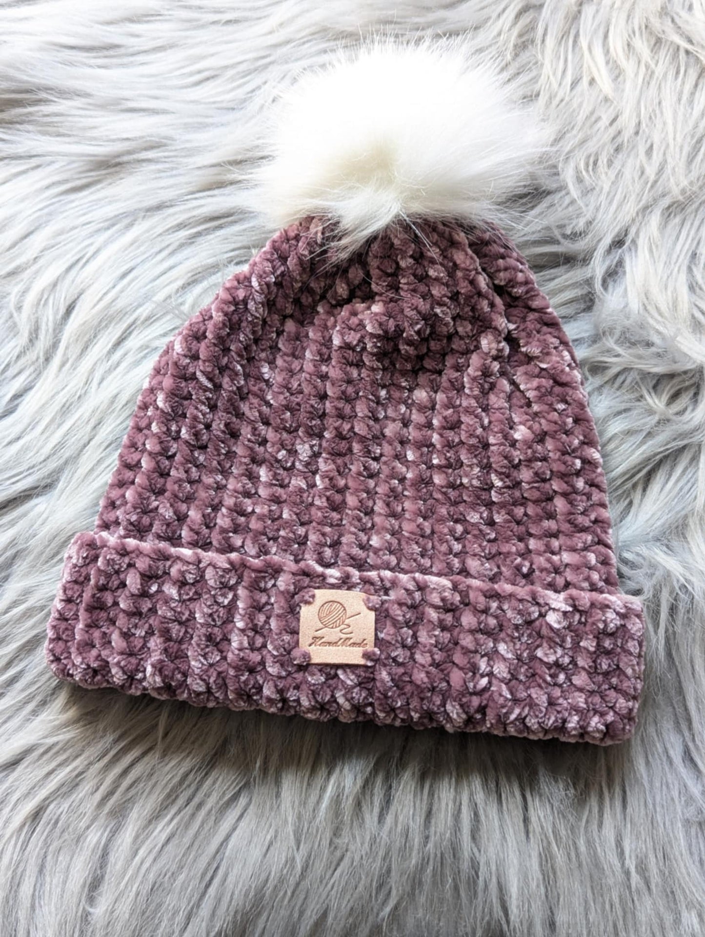 Gehäkelte Mütze - Velvet Garn - Bommel Mütze - Kids Size