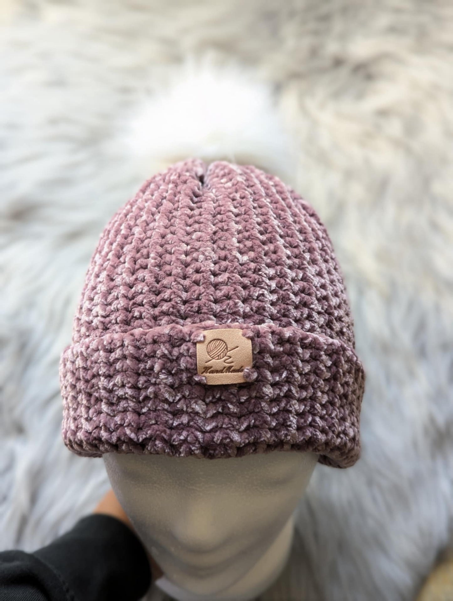 Gehäkelte Mütze - Velvet Garn - Bommel Mütze - Damen